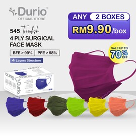 Durio 545 Trendish 4 Ply Surgical Face Mask - Maroon Red- (40pcs)